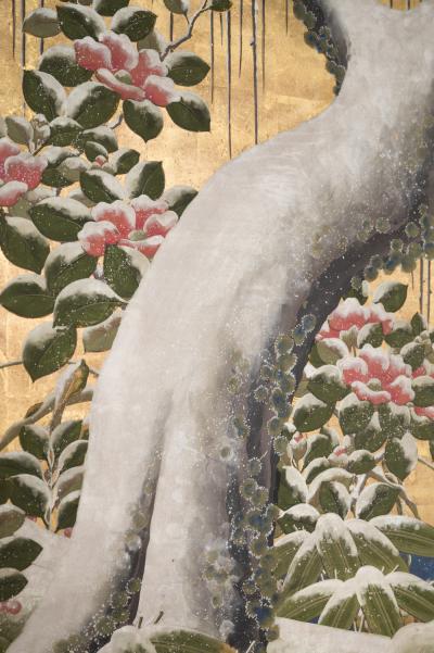 Japanese Six Panel Screen Egrets Under Willow