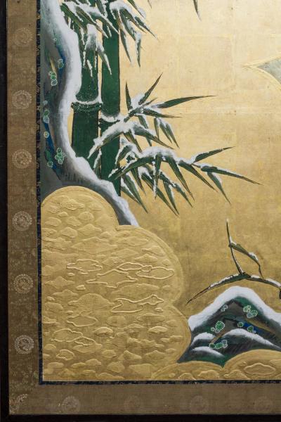 Japanese Six Panel Screen Fall Into Winter Landscape