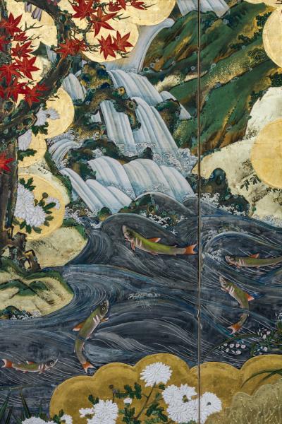 Japanese Six Panel Screen Fall Into Winter Landscape