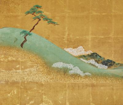 Japanese Six Panel Screen Falling Cherry Blossoms