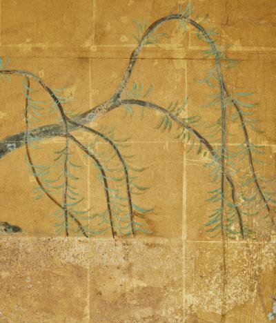 Japanese Six Panel Screen Falling Cherry Blossoms