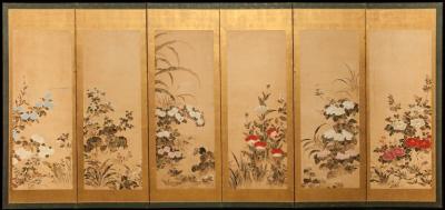 Japanese Six Panel Screen Flowering Plants