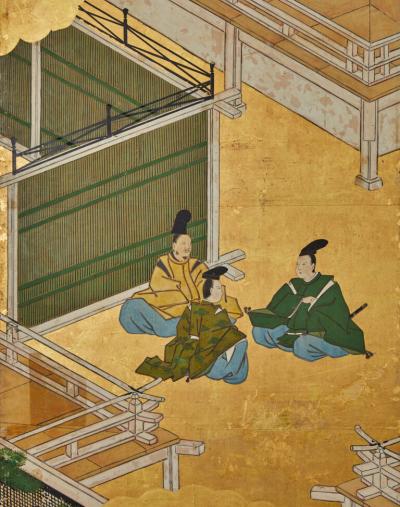 Japanese Six Panel Screen Genji Court Scenes from the Tale of Genji