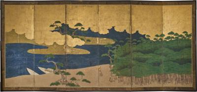 Japanese Six Panel Screen Hamamatsu Pine Tree Island 