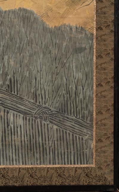 Japanese Six Panel Screen Hawk with Ancient Pine