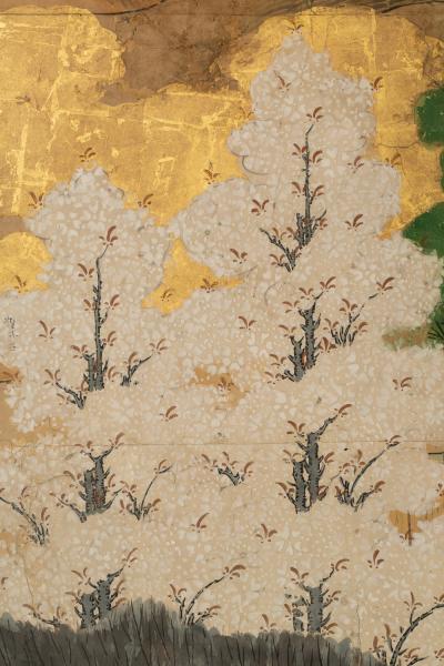 Japanese Six Panel Screen Hawk with Ancient Pine