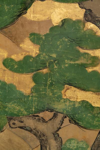 Japanese Six Panel Screen Hawk with Ancient Pine