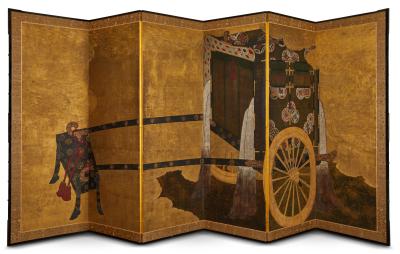 Japanese Six Panel Screen Imperial Cart Gosho guruma 