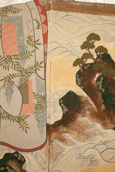 Japanese Six Panel Screen Inside the Imperial Household