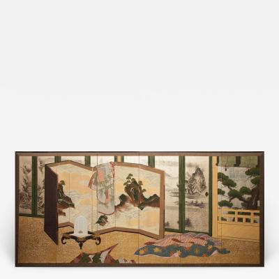 Japanese Six Panel Screen Inside the Imperial Household