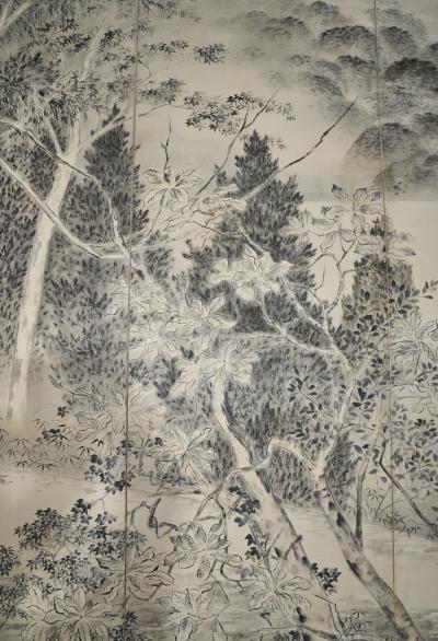 Japanese Six Panel Screen Into the Woods