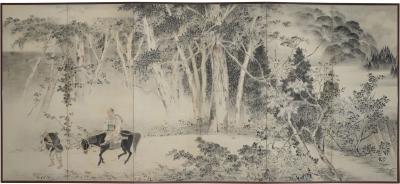 Japanese Six Panel Screen Into the Woods