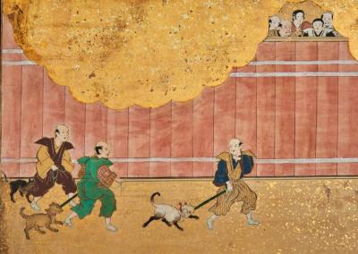 Japanese Six Panel Screen Inuoumono Dog Chase 