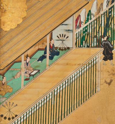 Japanese Six Panel Screen Inuoumono Dog Chase 