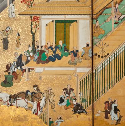 Japanese Six Panel Screen Inuoumono Dog Chase 