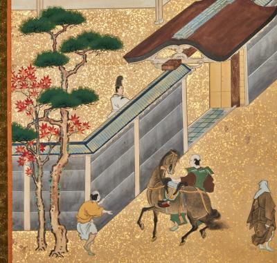 Japanese Six Panel Screen Inuoumono Dog Chase 