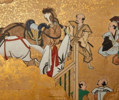 Japanese Six Panel Screen Inuoumono Dog Chase 