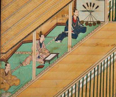 Japanese Six Panel Screen Inuoumono Dog Chase 