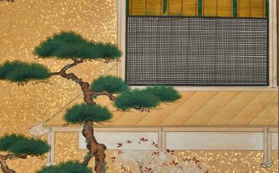 Japanese Six Panel Screen Inuoumono Dog Chase 