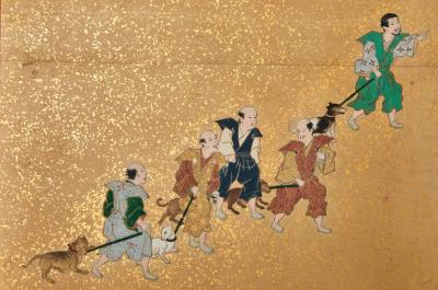 Japanese Six Panel Screen Inuoumono Dog Chase 