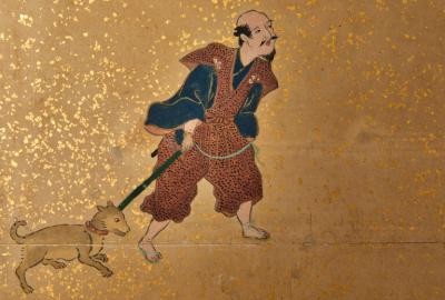 Japanese Six Panel Screen Inuoumono Dog Chase 