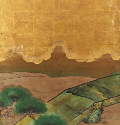 Japanese Six Panel Screen Japanese Manicured Garden Landscape