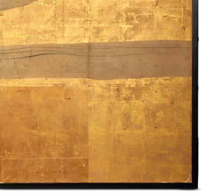 Japanese Six Panel Screen Kano School Venerable Old Pine