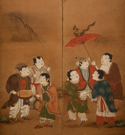 Japanese Six Panel Screen Karako Chinese Children 