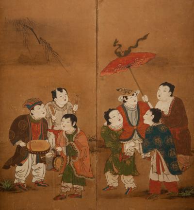 Japanese Six Panel Screen Karako Chinese Children 