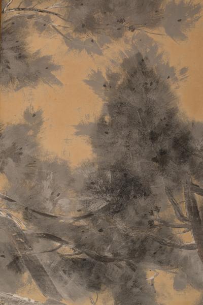 Japanese Six Panel Screen Late Autumn Pine and Crescent Moon