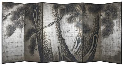 Japanese Six Panel Screen Massive Pine