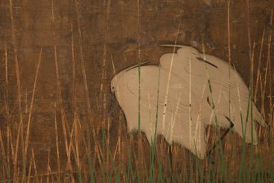 Japanese Six Panel Screen Moon Rising Over Minka Thatched Cottage 