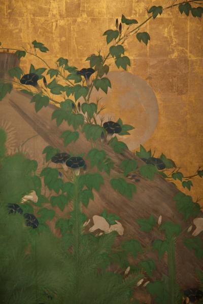 Japanese Six Panel Screen Moon Rising Over Minka Thatched Cottage 