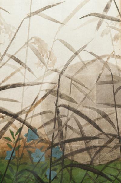 Japanese Six Panel Screen Moon Rising Over the Plains of Musashino