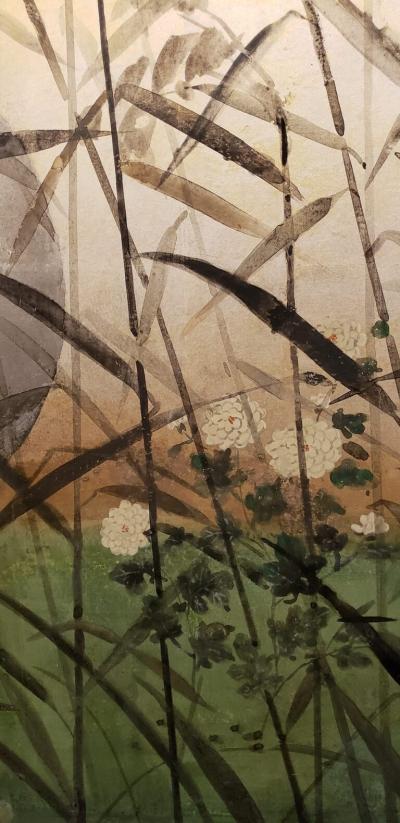 Japanese Six Panel Screen Moon Rising Over the Plains of Musashino