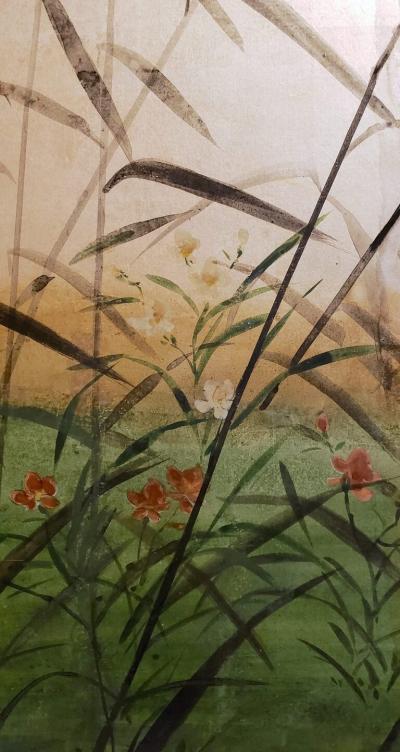 Japanese Six Panel Screen Moon Rising Over the Plains of Musashino