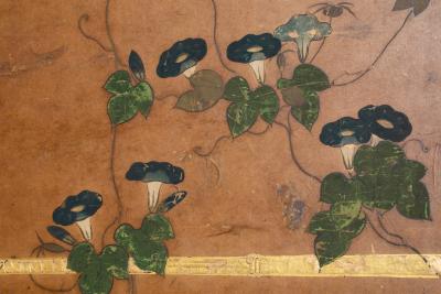 Japanese Six Panel Screen Morning Glories on a Bamboo Arbor