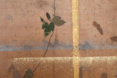 Japanese Six Panel Screen Morning Glories on a Bamboo Arbor