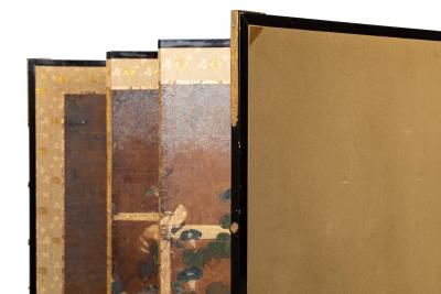 Japanese Six Panel Screen Morning Glories on a Bamboo Arbor