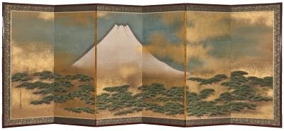 Japanese Six Panel Screen Mount Fuji and Pine