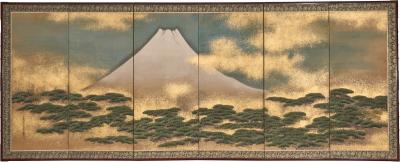 Japanese Six Panel Screen Mount Fuji and Pine