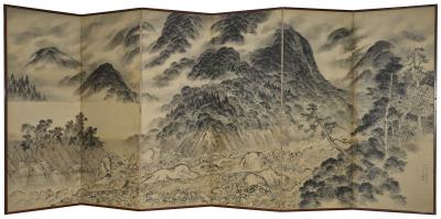 Japanese Six Panel Screen Mountains in the Mist
