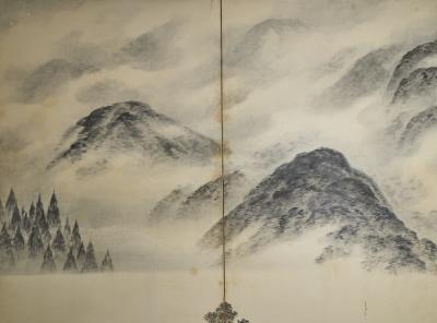 Japanese Six Panel Screen Mountains in the Mist