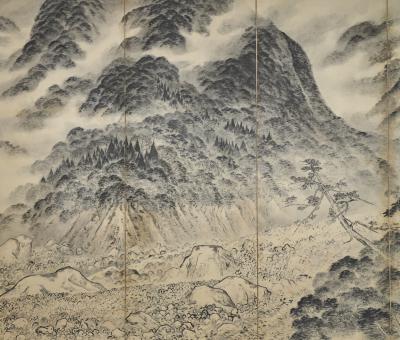 Japanese Six Panel Screen Mountains in the Mist