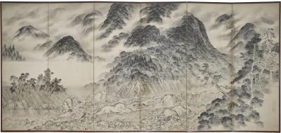 Japanese Six Panel Screen Mountains in the Mist