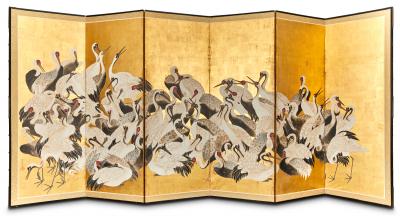 Japanese Six Panel Screen One Hundred Cranes