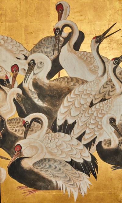 Japanese Six Panel Screen One Hundred Cranes
