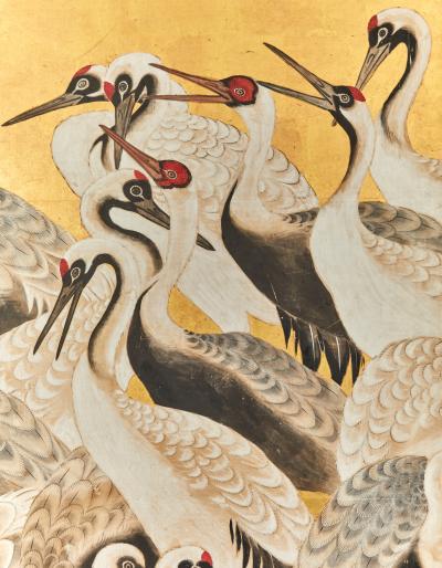 Japanese Six Panel Screen One Hundred Cranes