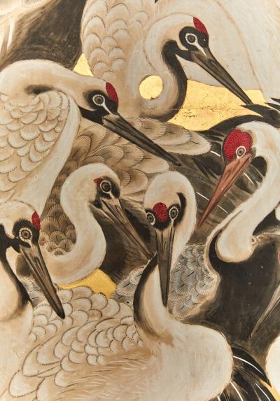 Japanese Six Panel Screen One Hundred Cranes