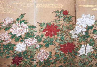 Japanese Six Panel Screen Peonies